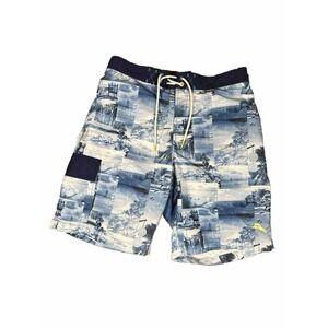 TOMMY BAHAMAS Relax Lined‎ Swim Trunks 9” Inseam Blue Palm Leaf Hawaiian Size M